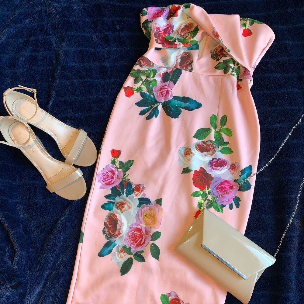 ASOS DESIGN floral strapless bodycon dress